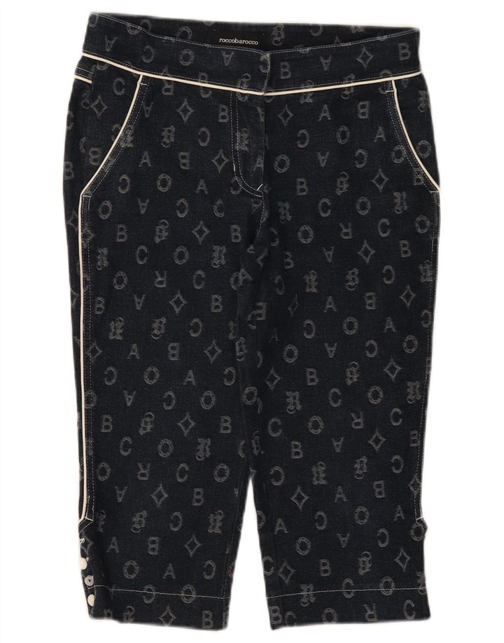 Roccobarocco Dame Capri Bukser IT 42 Medium W28 L17 Marineblå Geometrisk