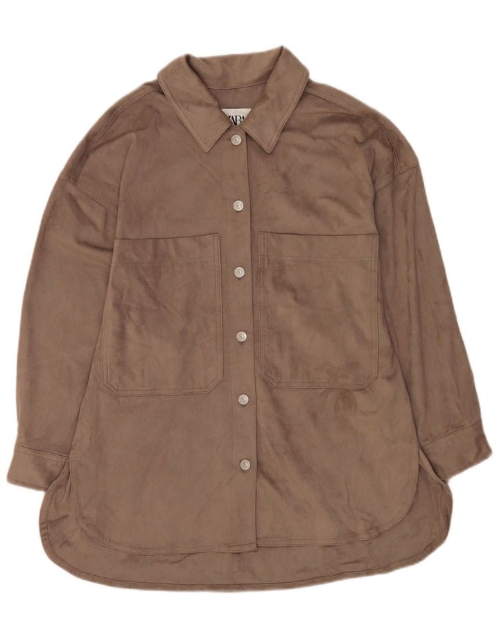 Zara Velourskjorte til kvinder UK 14 Medium Grey Polyester