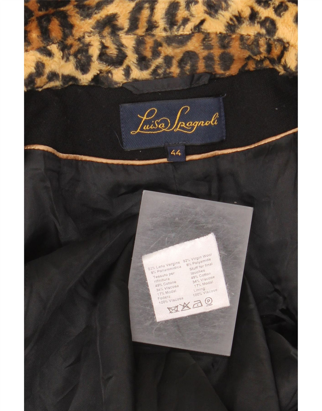 Luisa Spagnoli Dame Overfrakke IT 44 Medium Sort Animal Print Virgin Wool