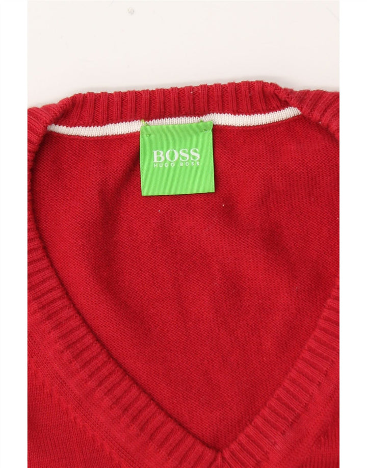HUGO BOSS Herre grafisk V-hals sweater Stor rød farveblok