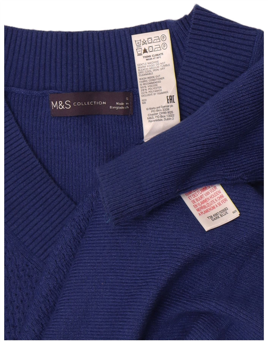 Marks & Spencer Dame V-hals sweater UK 10 Small Blue Viscose