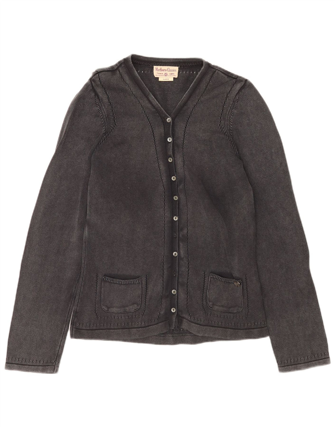 Marlboro Classics Dame Cardigan Sweater UK 14 Stor Grå Bomuld