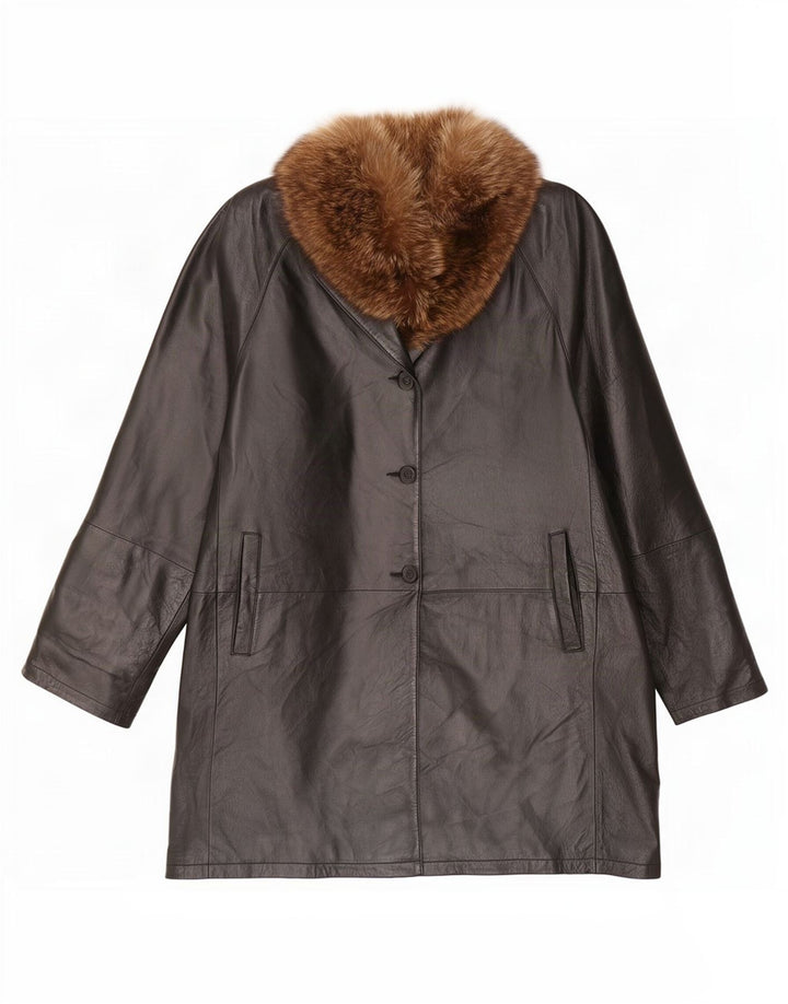 Vintage kvinders oversize læderfrakke UK 18 XL Sort