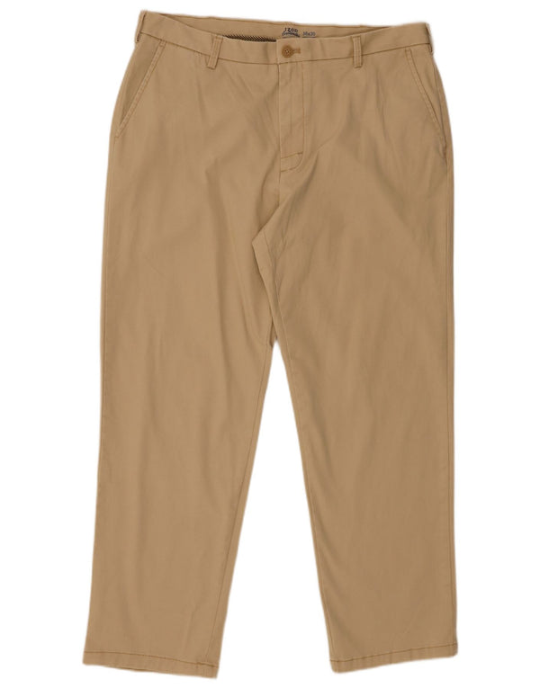 Izod Mens Salt Water Straight Chino Trousers W36 L30 Beige Cotton