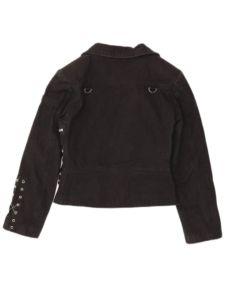 Hårdt lædertøj Dame Crop Biker Jacket UK 20 2XL Sort Bomuld