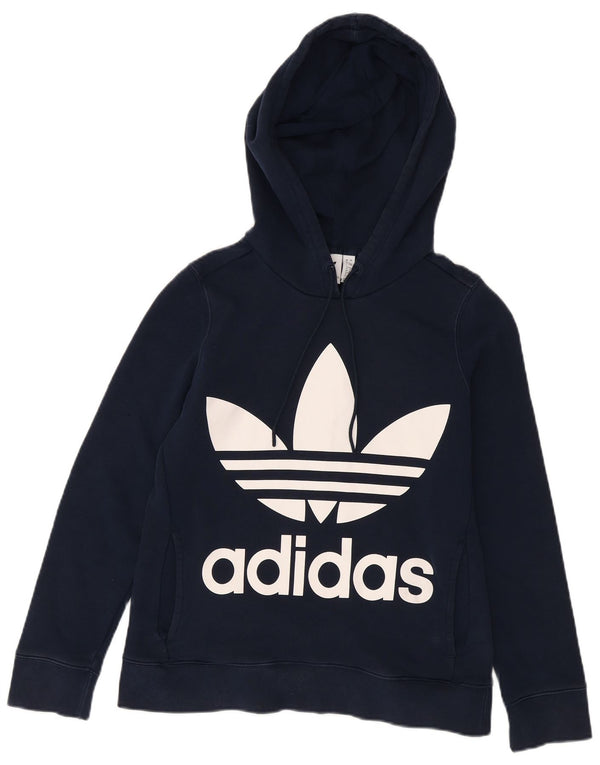 Adidas Graphic Hoodie Jumper UK 8 Small Navy Blue Bomuld