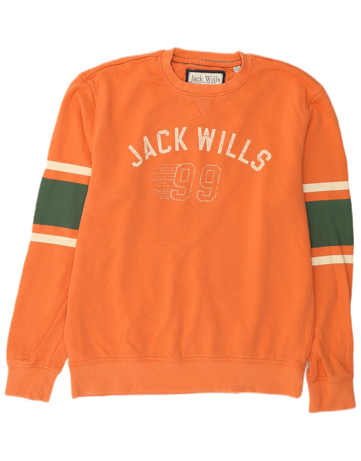 Jack Wills Herre Grafisk Sweatshirt Jumper Stor Orange Colourblock Bomuld