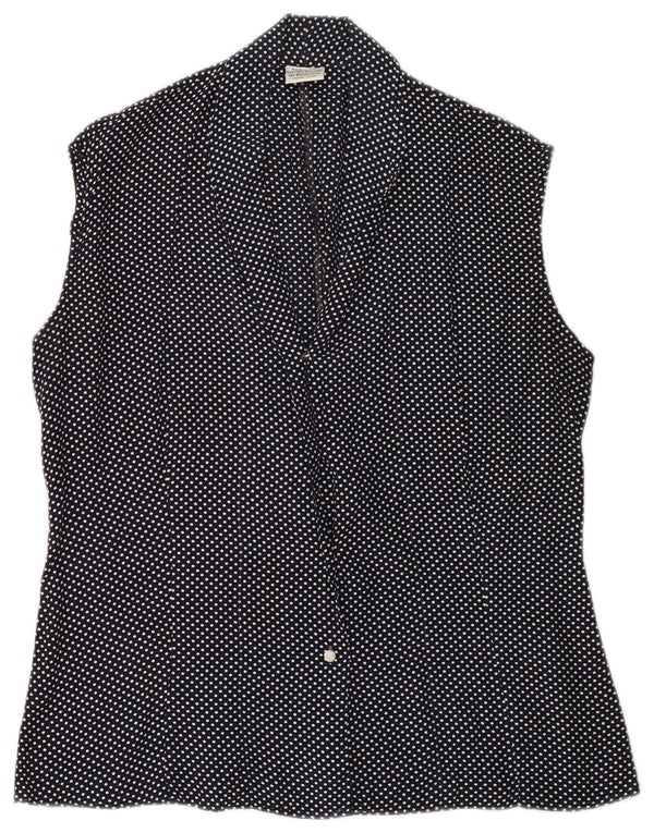 Benetton ærmeløs skjortebluse til kvinder UK 16 Large Navy Blue Polka Dot