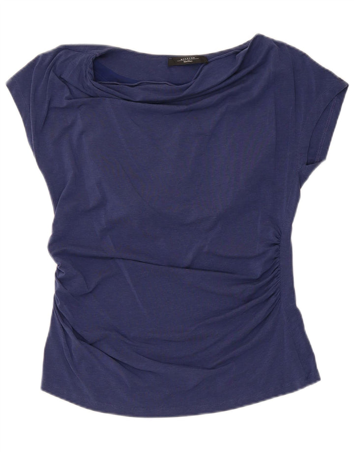 Max Mara Dame T-Shirt Top UK 12 Medium Navy Blue Lyocell