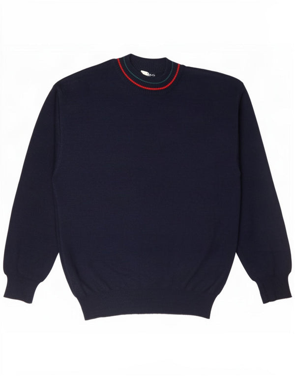Vintage Mens Crew Neck Jumper Sweater IT 50 Medium Navy Blue Polyacrylic
