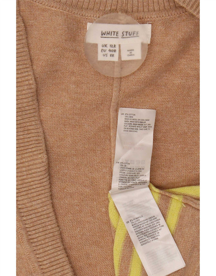 White Stuff Dame Oversized Cardigan Sweater UK 12 Medium Beige Stribet