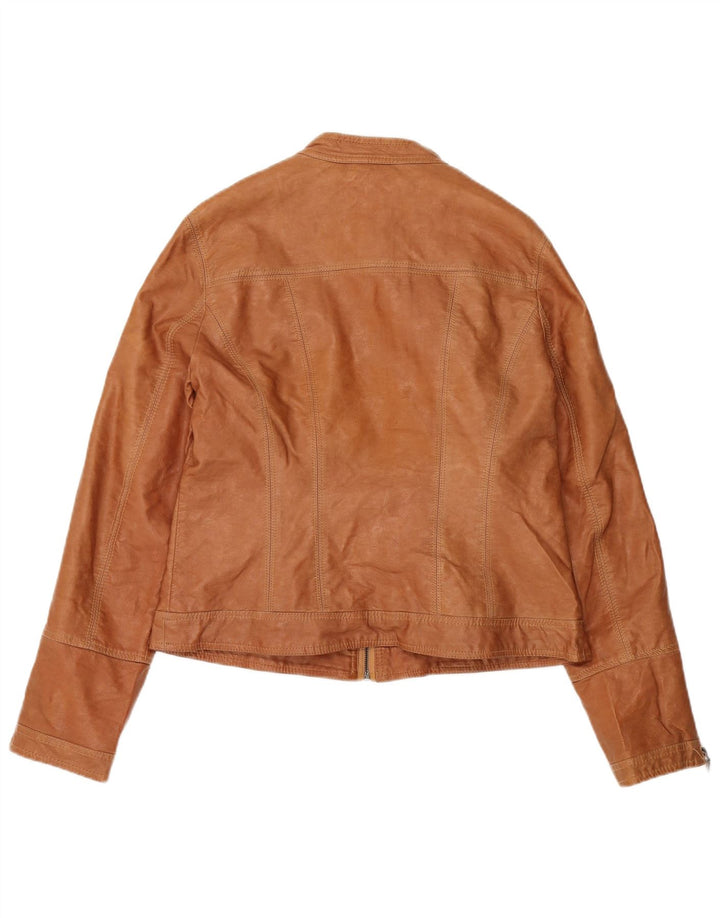 VINTAGE Womens Leather Biker Jacket UK 18 XL Brown