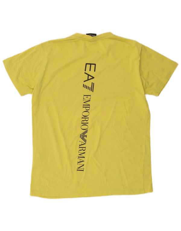 Emporio Armani Dame Grafisk T-Shirt Top UK 14 Stor Gul Bomuld