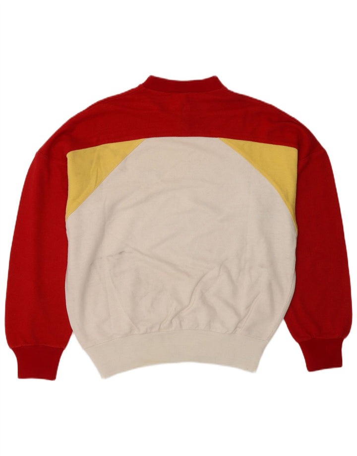 Vintage Dame Button Neck Sweatshirt Jumper IT 44 Medium White Colourblock