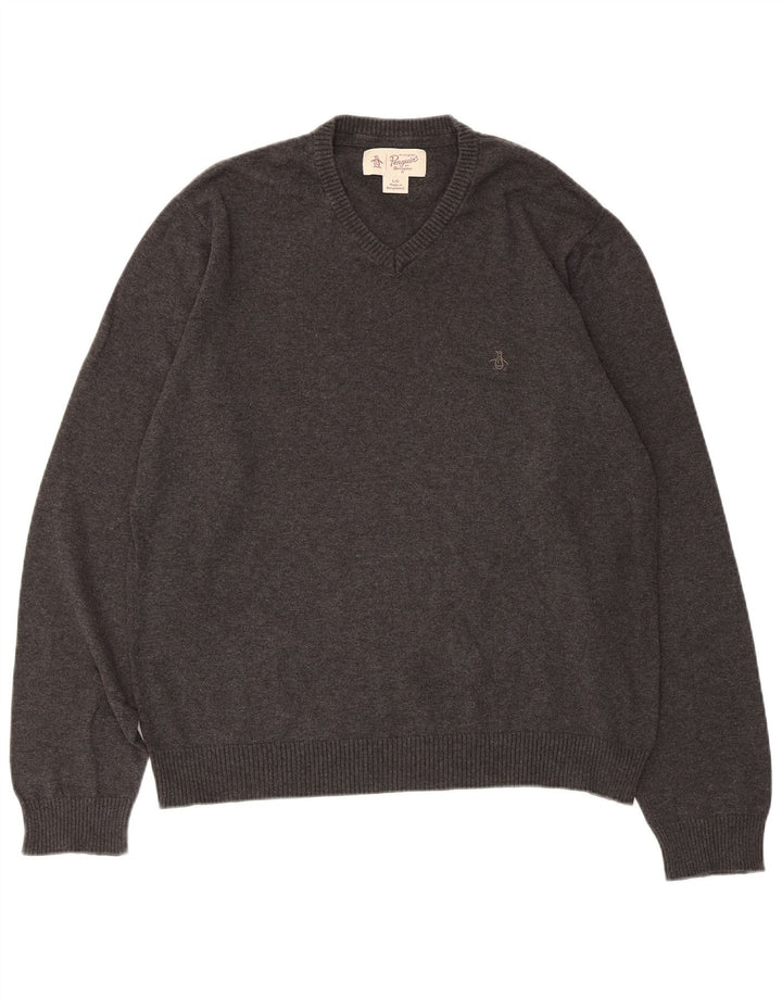 Penguin Herre V-hals sweater Stor Grå Bomuld