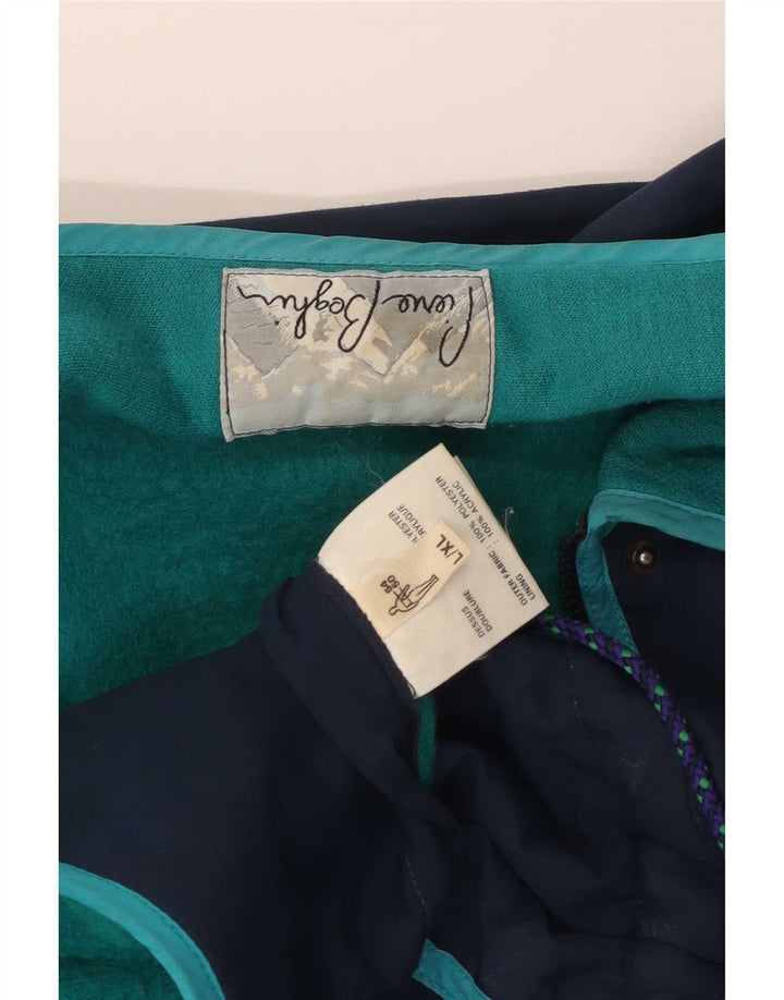 Vintage Herre Windbreaker Jacket UK 42 XL Navy Blue Colourblock Polyester