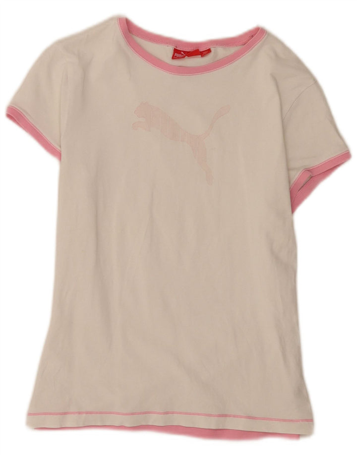 Puma Grafisk T-Shirt Top UK 14 Medium Hvid Bomuld