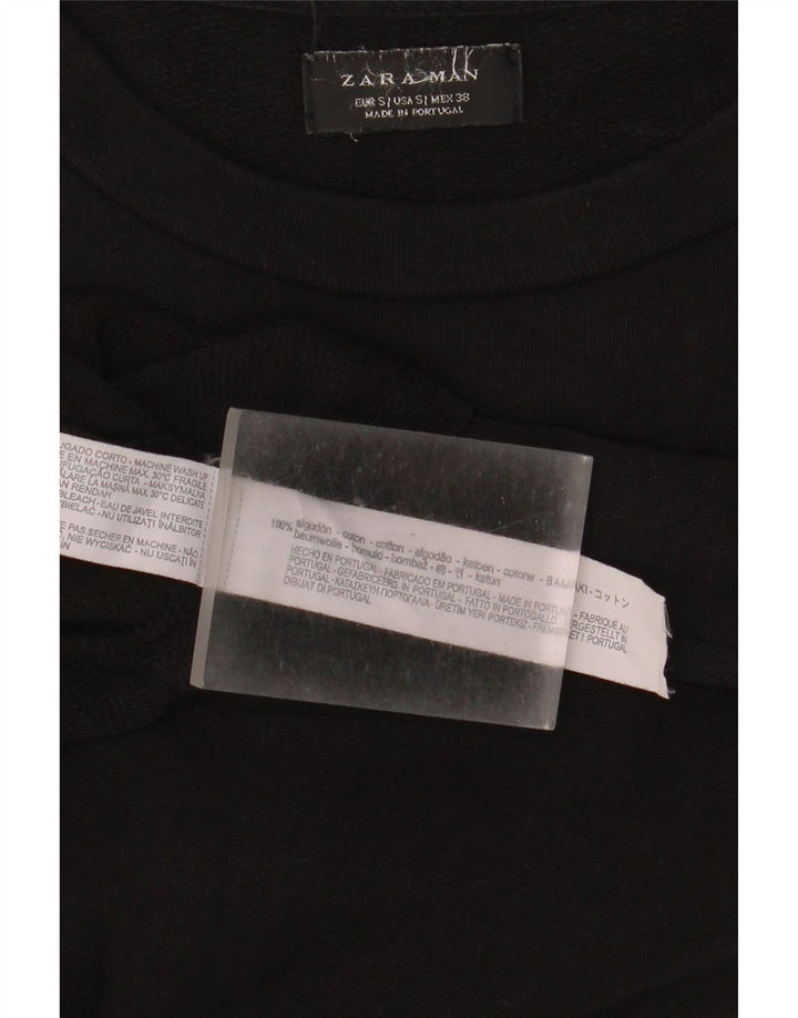 Zara Herre T-Shirt Top Lille Sort Bomuld