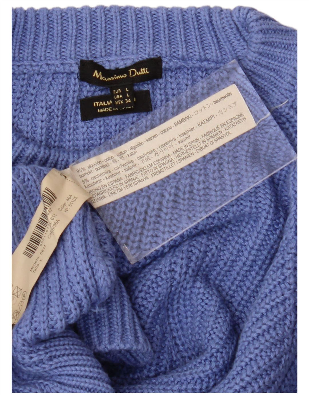 Massimo Dutti Dame Crew Neck Jumper Sweater UK 16 Large Blue Cotton