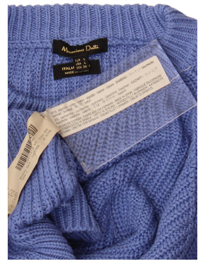 Massimo Dutti Dame Crew Neck Jumper Sweater UK 16 Large Blue Cotton