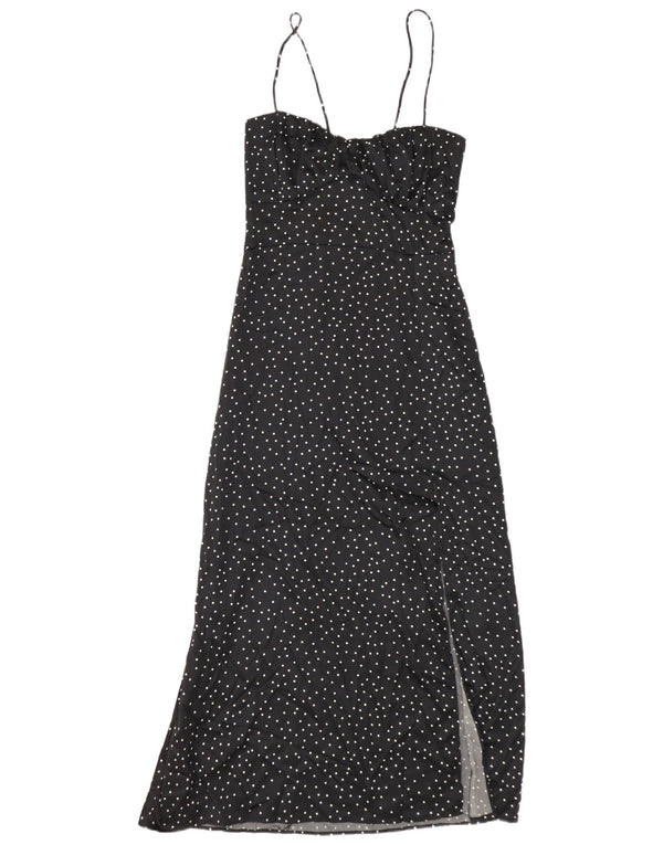 Zara Womens Slip Dress UK 12 Medium Black Polka Dot Polyester