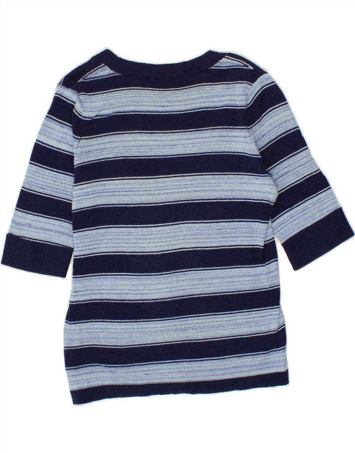 EDDIE BAUER Womens Short Sleeve Cardigan Sweater UK 12 Medium Blue Striped Vintage Eddie Bauer and Second-Hand Eddie Bauer from Messina Hembry 