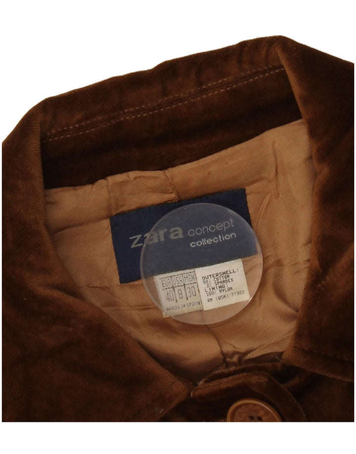 Zara Womens Velvet Overcoat EU 40 Medium Brown Bomuld