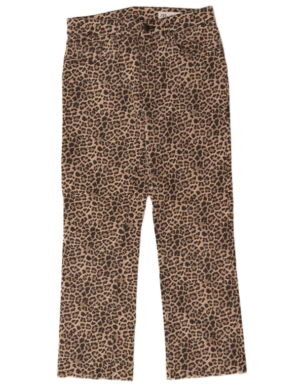 Zara Dame Lige Casual Bukser EU 38 Small W28 L26 Brown Animal Print