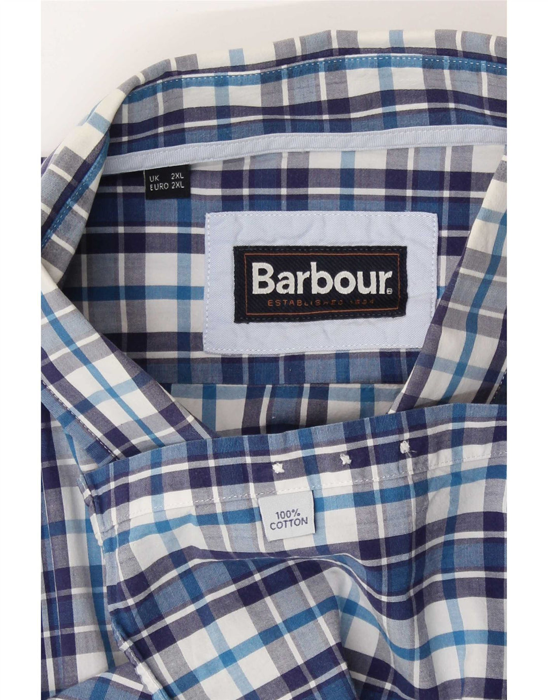 Barbour herreskjorte 2XL blå ternet bomuld
