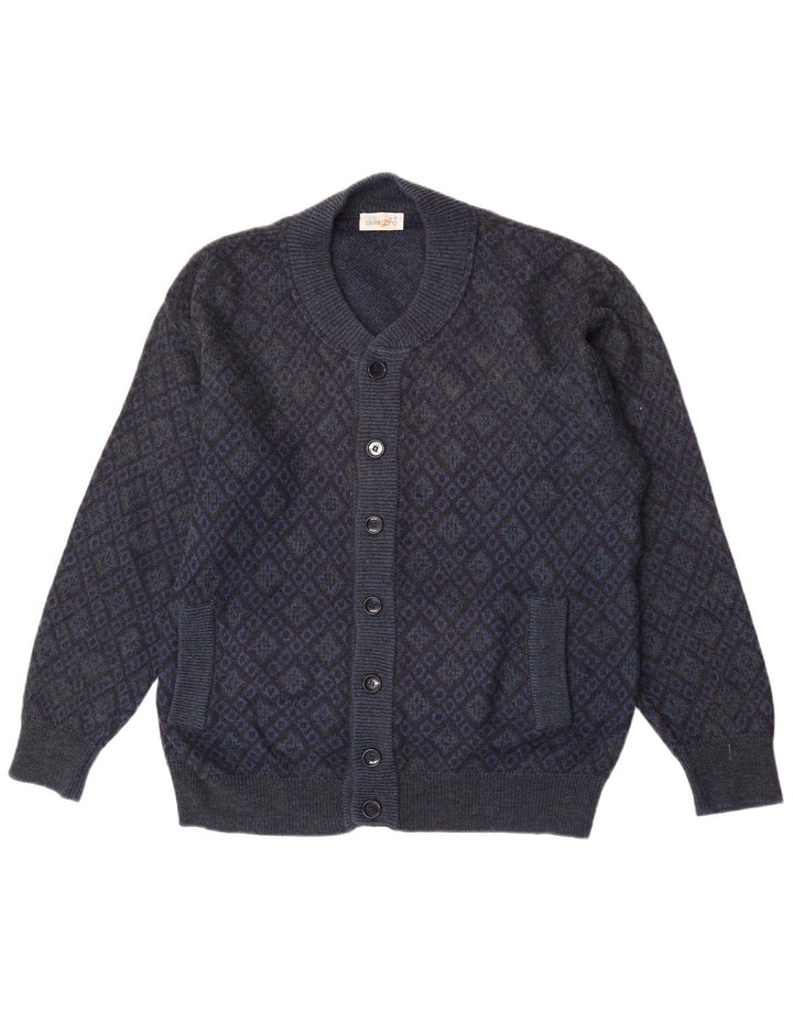 Della Ciana Herre Cardigan Sweater IT 52 Large Navy Blue Argyle/Diamond