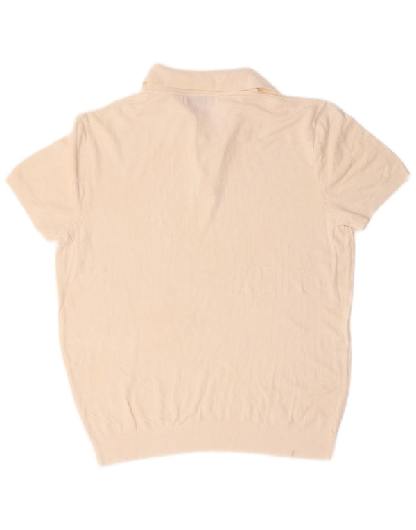 Zara Herre Kortærmet Polo Neck Jumper Sweater Medium Off White