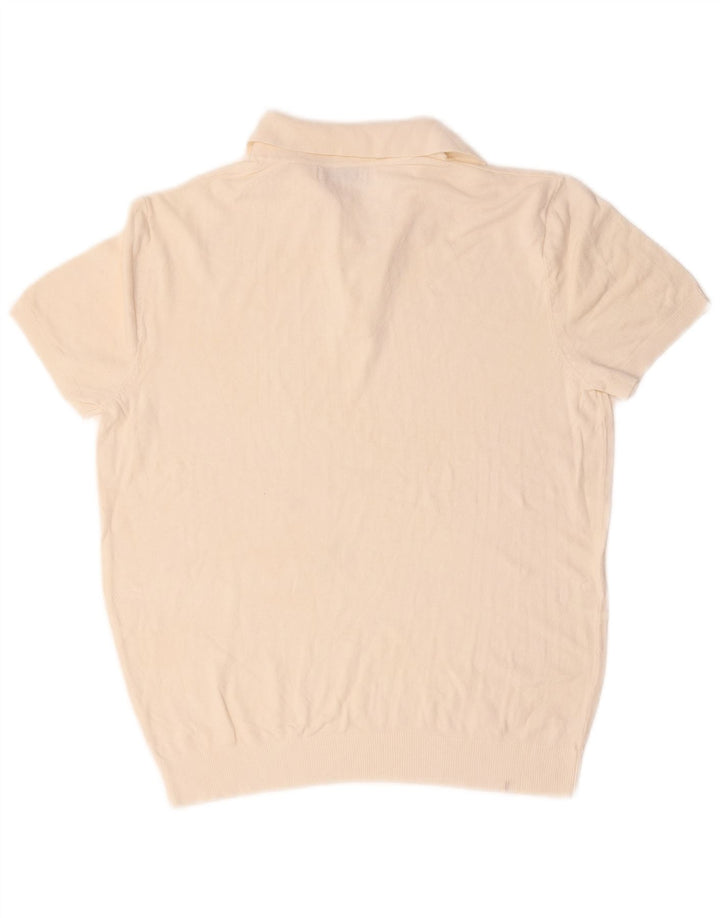 Zara Herre Kortærmet Polo Neck Jumper Sweater Medium Off White