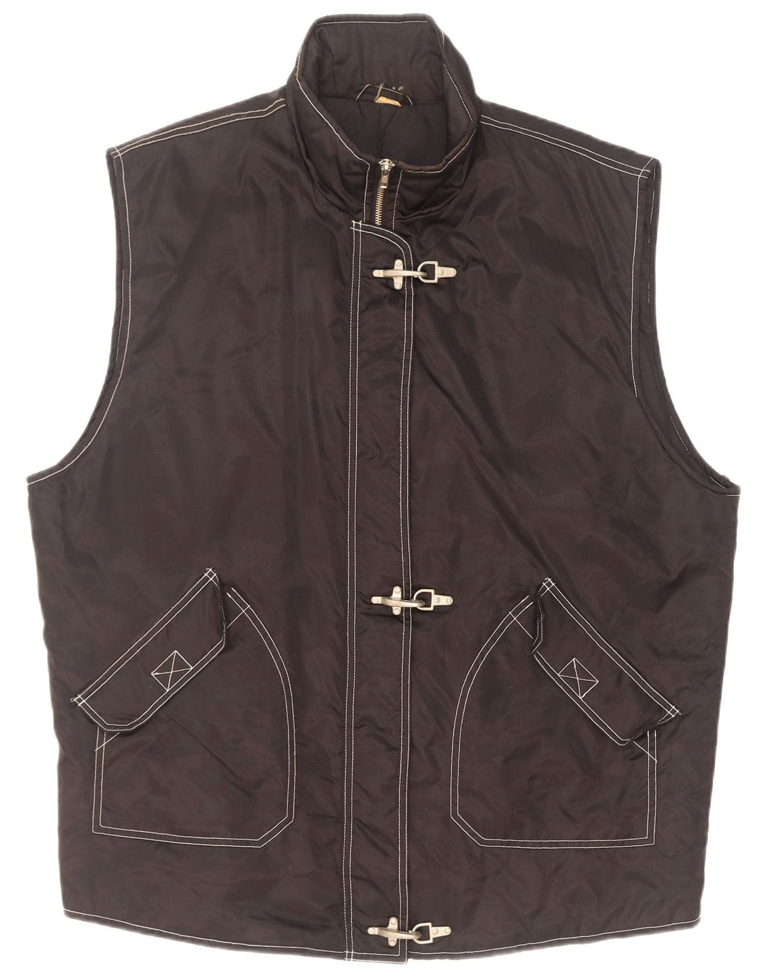 Vintage Kvinders Oversized Utility Gilet UK 20/22 XL Sort Polyamid