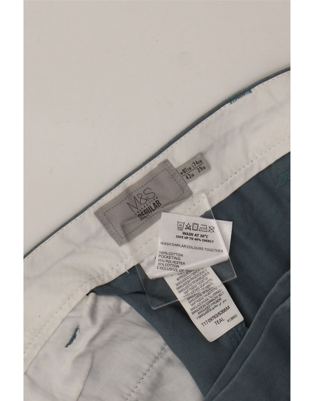 Marks & Spencer Herre Regular Fit Chinobukser W42 L29 Blå Bomuld