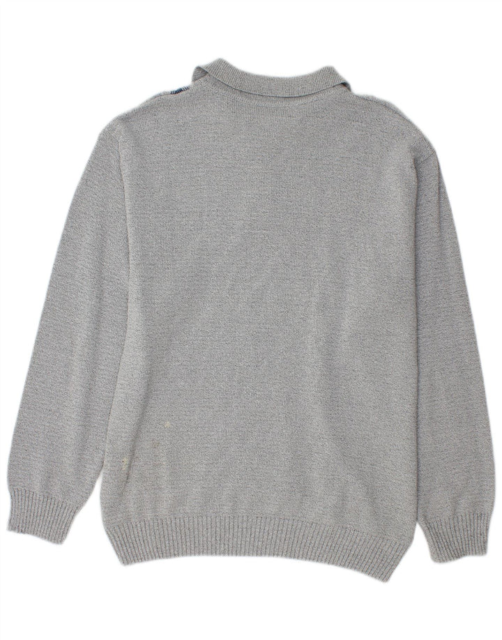 Vintage Herre Polo Neck Jumper Sweater Medium Grå Geometrisk