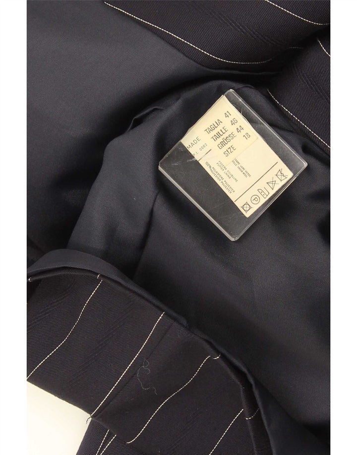 ELENA MIRO Dame 2-knaps blazerjakke UK 18 XL marineblå stribet uld