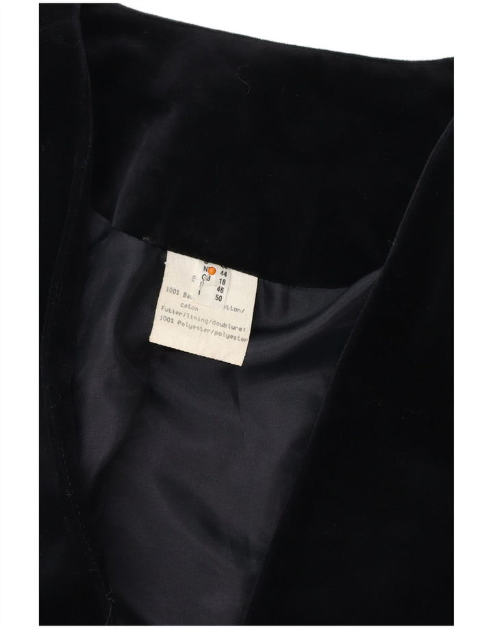 VINTAGE Dame 3 Button Velvet Blazer Jacket UK 18 XL Sort Bomuld