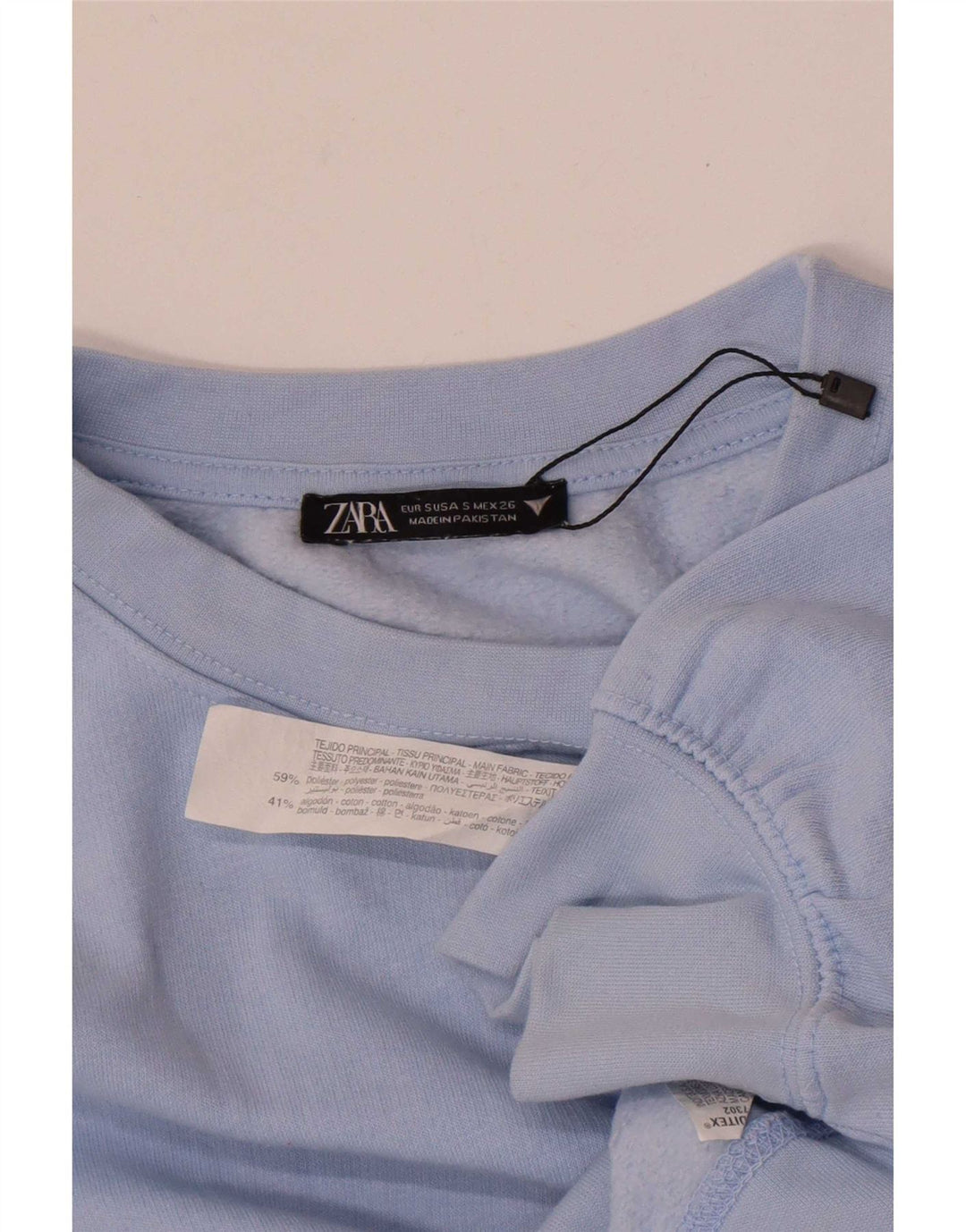 Zara Womens Crop Oversized Sweatshirt Jumper UK 10 Small Blue Polyester