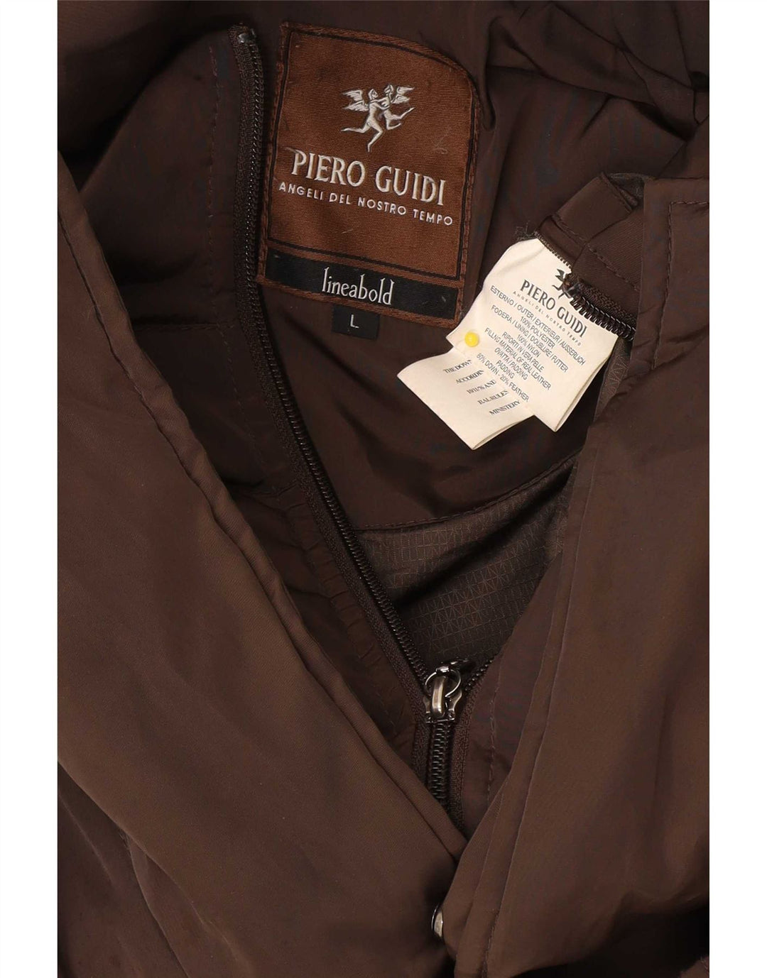 Piero Guidi Herre hættepolstret frakke UK 40 Stor brun polyester