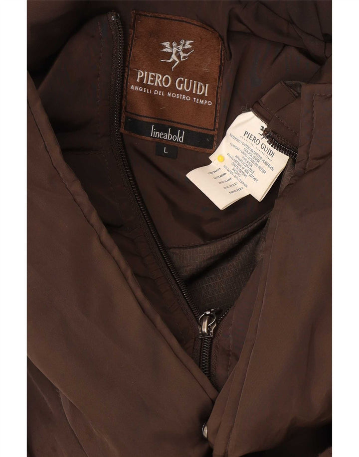 Piero Guidi Herre hættepolstret frakke UK 40 Stor brun polyester