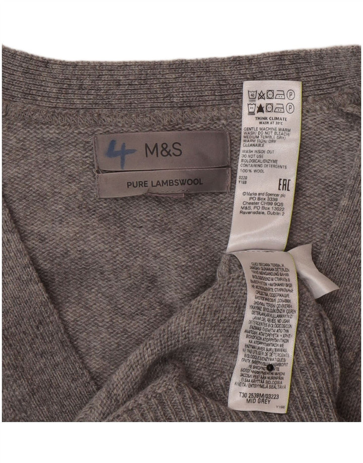 Marks & Spencer Herre Cardigan Sweater Lille Grå Flecked Lammeuld