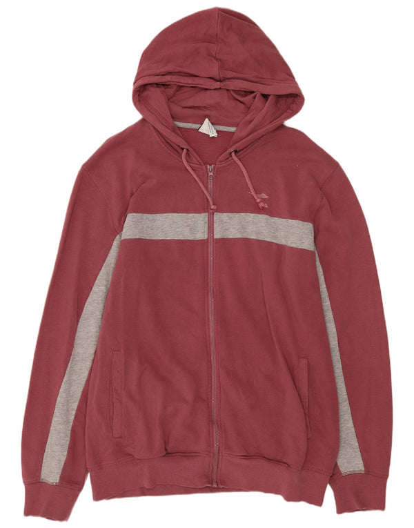 DIADORA Mens Zip Hoodie Sweater XL Maroon Colourblock Cotton