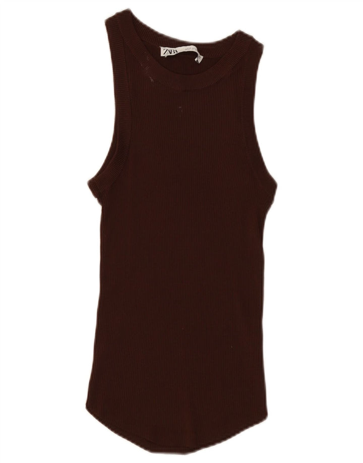 Zara Damevest Top UK 8 Small Brown Viscose