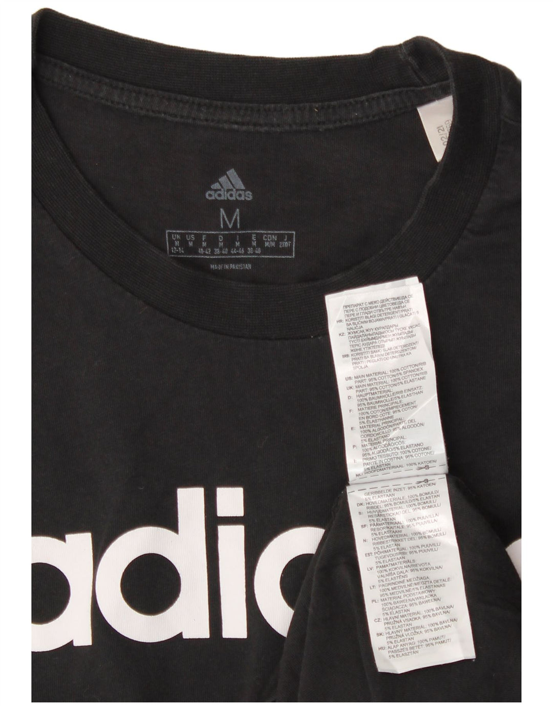 ADIDAS Grafisk T-shirt top til kvinder UK 12/14 Medium Sort bomuld