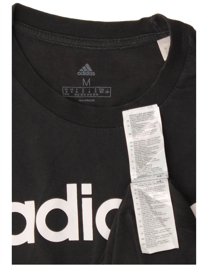 ADIDAS Grafisk T-shirt top til kvinder UK 12/14 Medium Sort bomuld