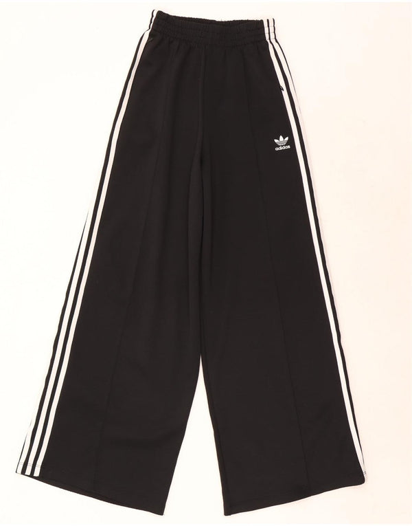 Adidas Womens Wide Leg Tracksuit Trousers UK 6 XS Black Polyester