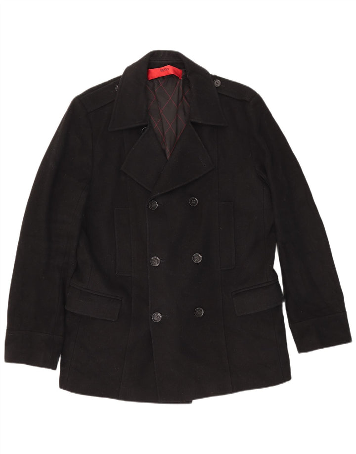 Hugo Boss Herre Pea Coat UK 44 2XL Sort Virgin Wool