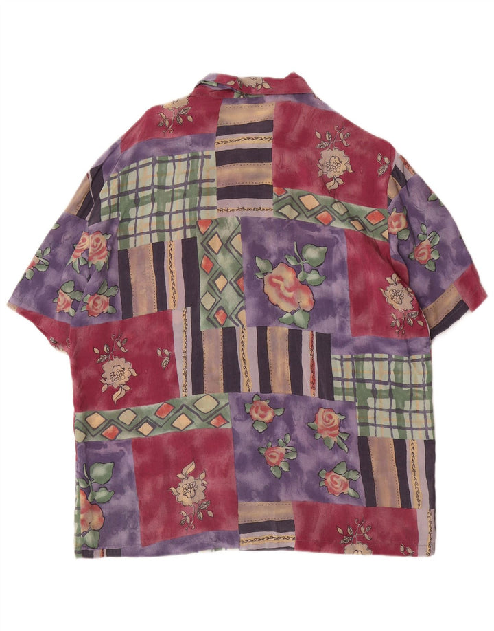 Vintage kvinders kortærmet skjortebluse UK 14 Medium Multicolored