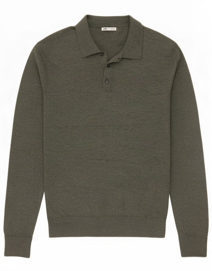 Zara Herre Polo Neck Jumper Sweater Medium Khaki