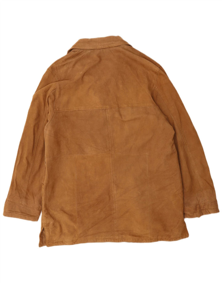 VINTAGE Womens Suede Jacket IT 48 XL Beige Leather